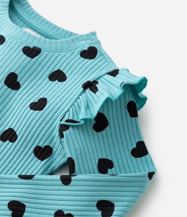 Blusa Canelada Infantil com Estampa de Corações - Tam 1 a 5 anos Azul 5
