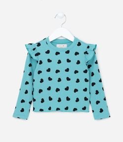 Blusa Canelada Infantil com Estampa de Corações - Tam 1 a 5 anos