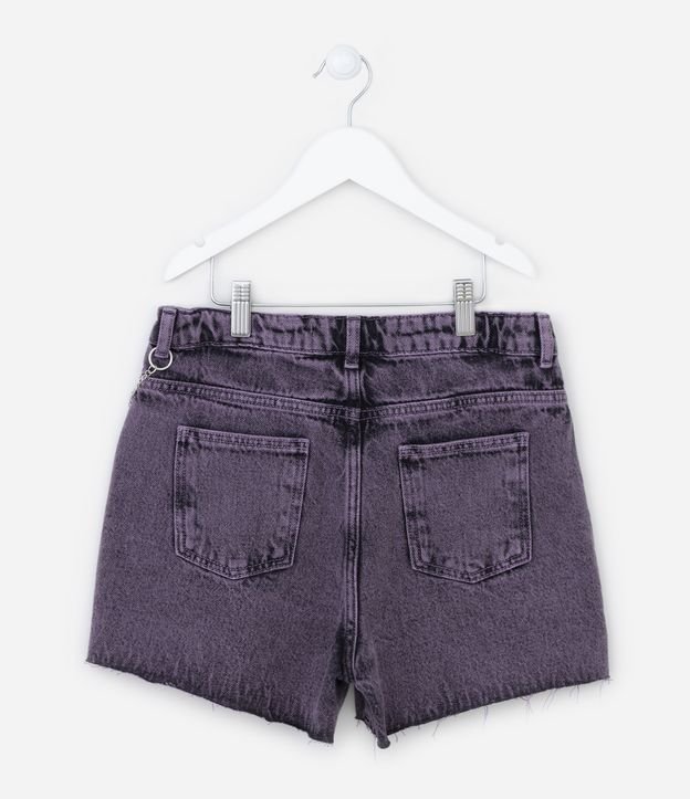 Short Jeans Infantil com Marmorizado e Corrente - Tam 5 a 14 anos Roxo 2