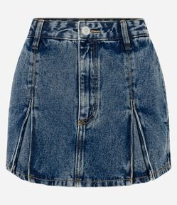 Short Saia Jeans com Recortes Frontais e Bolsos Laterais