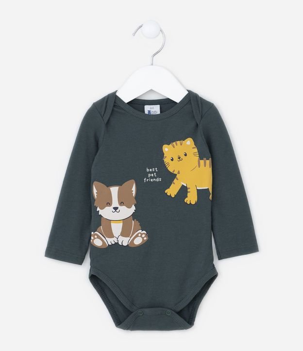 Body Longo Infantil com Estampa de Bichinho - Tam RN a 18 meses