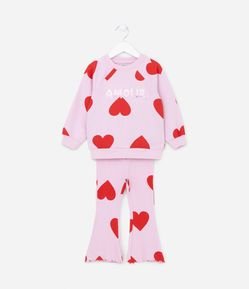 Conjunto Longo Infantil com Estampa de Corações - Tam 1 a 5 anos
