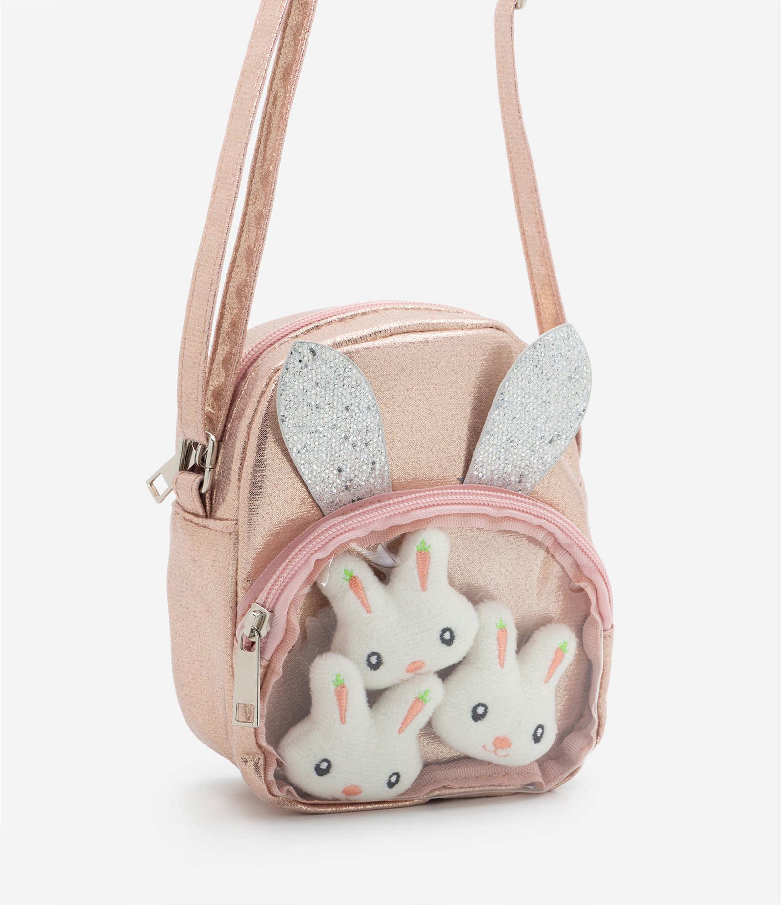 Bolsa Infantil com Glitter e Detalhe de Coelhinhos no Bolso - Tam U Rosê 1