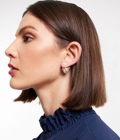 Brinco Ear Jacket com Pérola e Flor de Strass