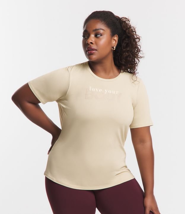 Camiseta Esportiva com Lettering Love Your Body Curve & Plus Size Bege 1