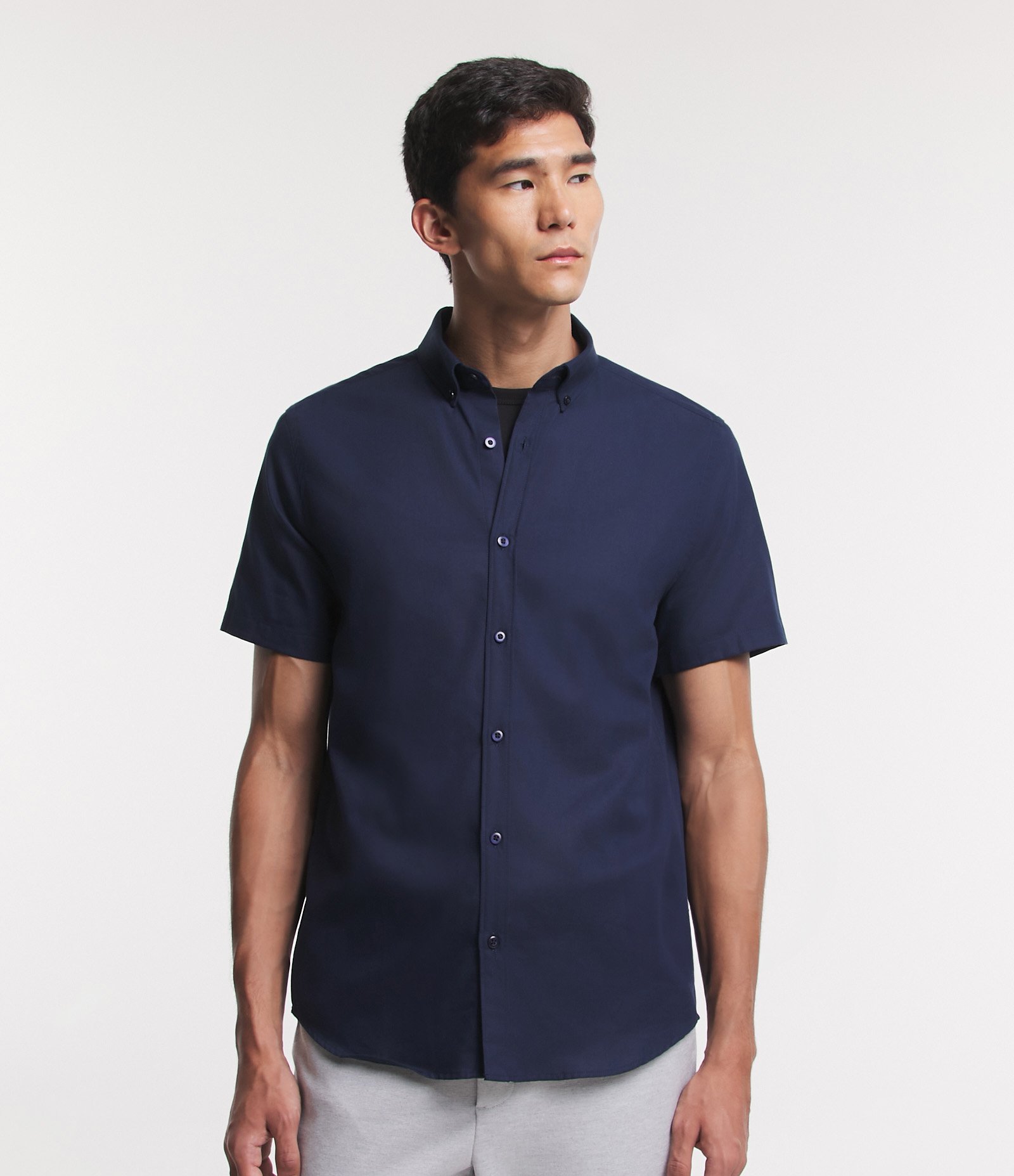 Camisa Comfort em Oxford com Gola Colarinho e Manga Curta Azul 4