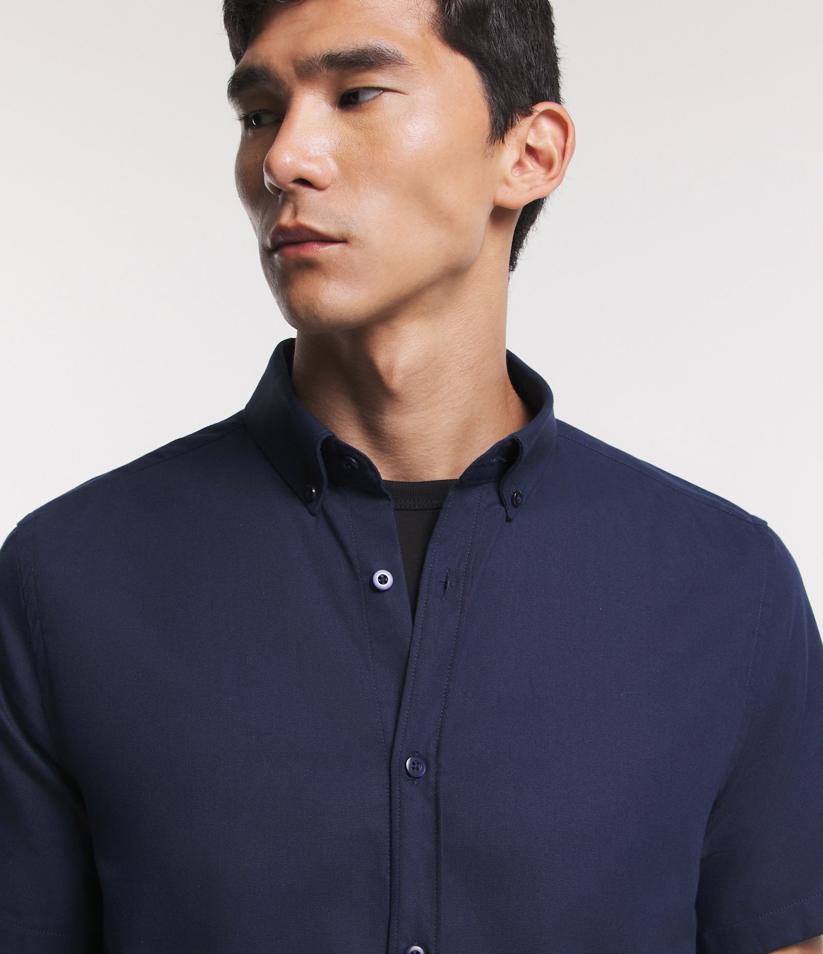 Camisa Comfort em Oxford com Gola Colarinho e Manga Curta Azul 5