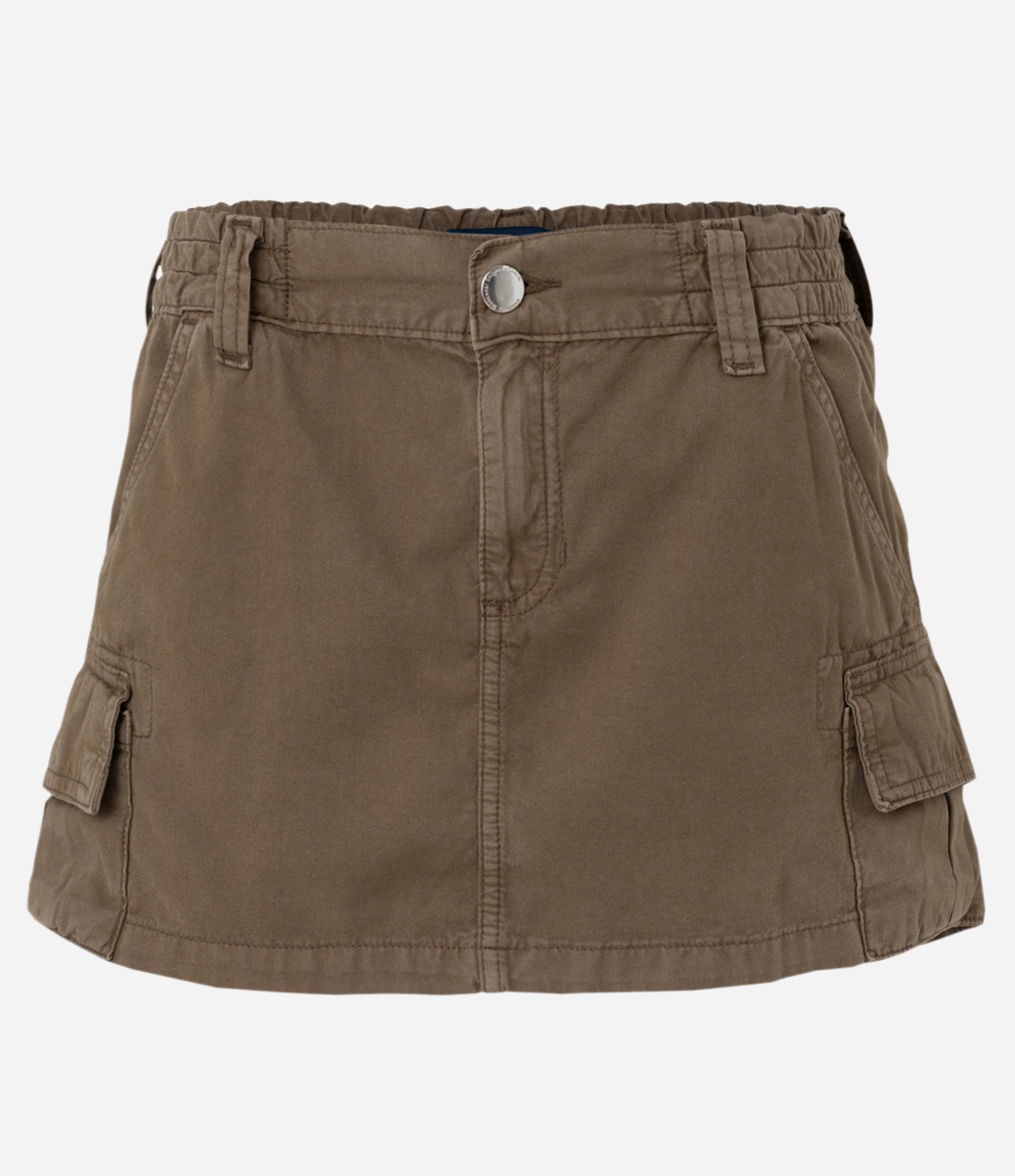 Mini Saia Jeans com Bolsos Cargo e Cós Elástico Marrom 5
