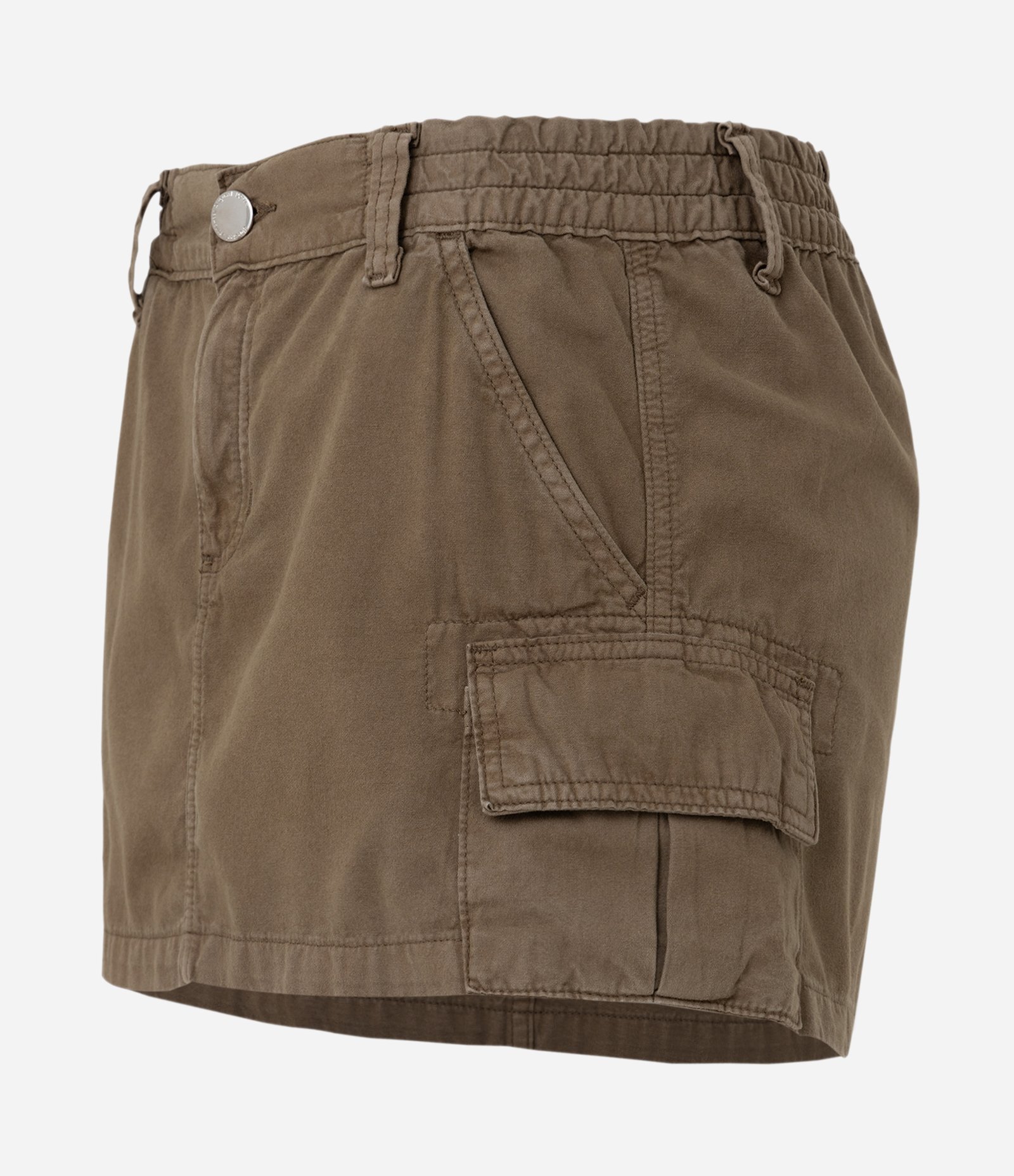 Mini Saia Jeans com Bolsos Cargo e Cós Elástico Marrom 7