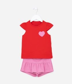 Conjunto Curto Infantil com Estampa de Coração - Tam 1 a 5 anos