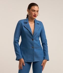 Blazer Alfaiatado em Jeans com Botões e Costura Aparente