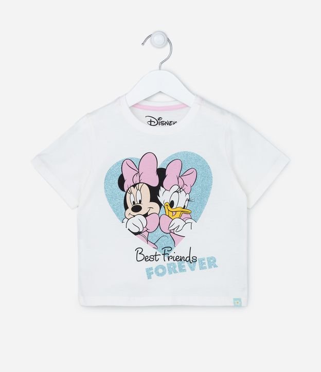 Camiseta Manga Curta Infantil com Estampa da Minnie - Tam 1 a 6 anos Branco 1