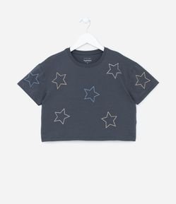 Camiseta Infantil Manga Curta com Estrelas - Tam 5 a 14 anos