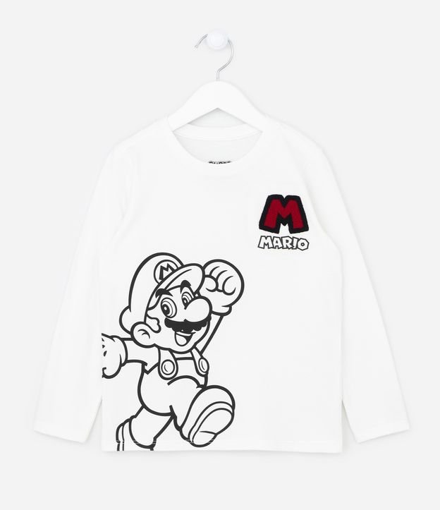 Camiseta Infantil Manga Longa com Estampa do Mario - Tam 2 a 8 anos Branco 1