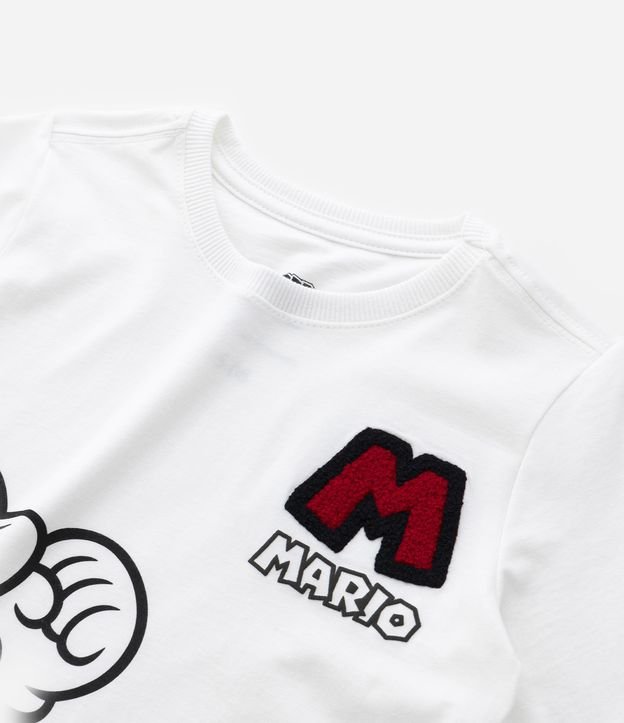 Camiseta Infantil Manga Longa com Estampa do Mario - Tam 2 a 8 anos Branco 4