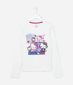 Camiseta Infantil Manga Longa com Estampa da Hello Kitty - Tam 5 a 14 anos