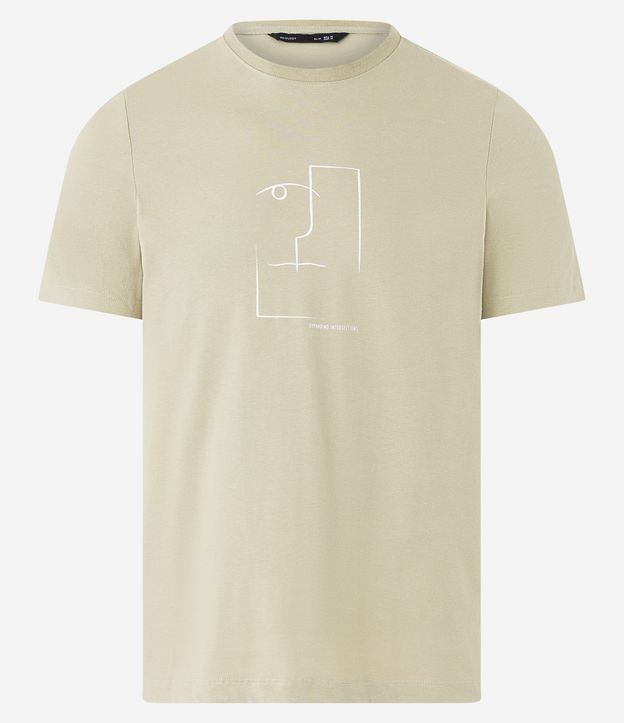 Camiseta Slim em Algodão com Estampa de Arte Minimalista e Lettering Bege 5