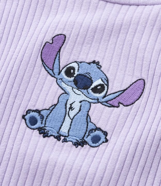 Blusa Cropped Infantil Canelada com Bordado Stitch - Tam 5 a 14 Anos Roxo 5