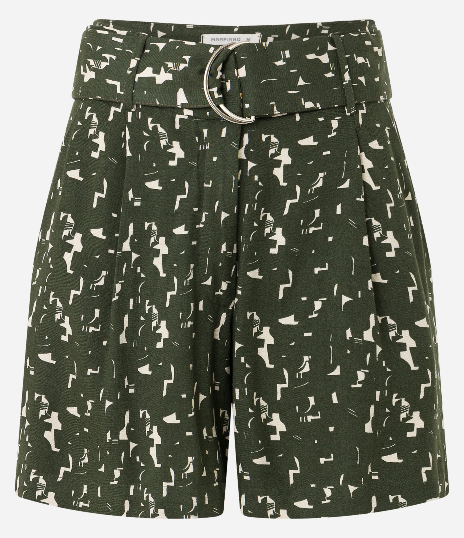 Short em Viscolinho com Cinto Fivela e Estampa Geométrica Verde 6