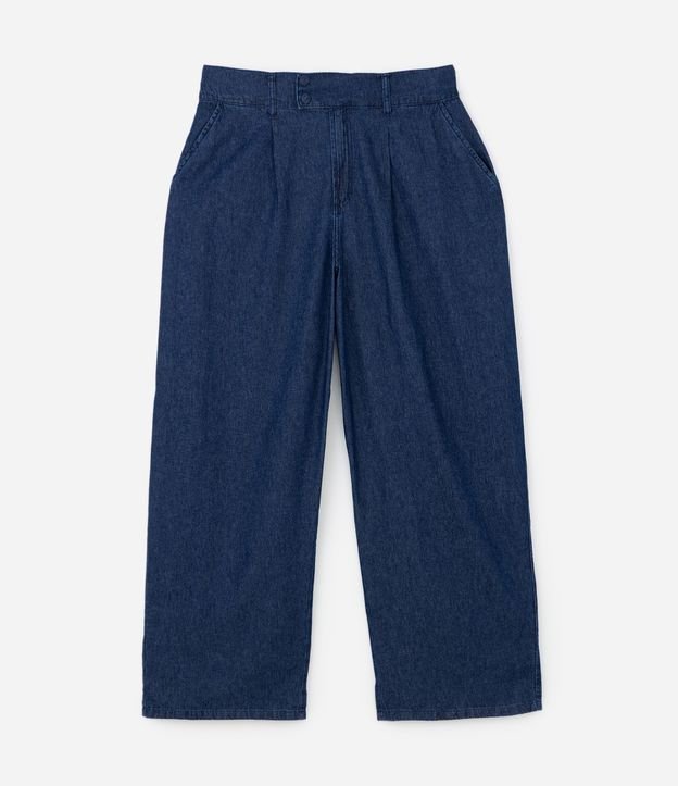 Calça Pantalona Alfaiatada em Jeans com Botões no Cós Curve & Plus Size Azul Jeans Escuro 6