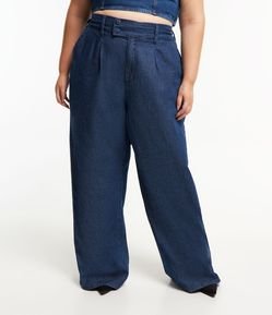 Calça Pantalona Alfaiatada em Jeans com Botões no Cós Curve & Plus Size