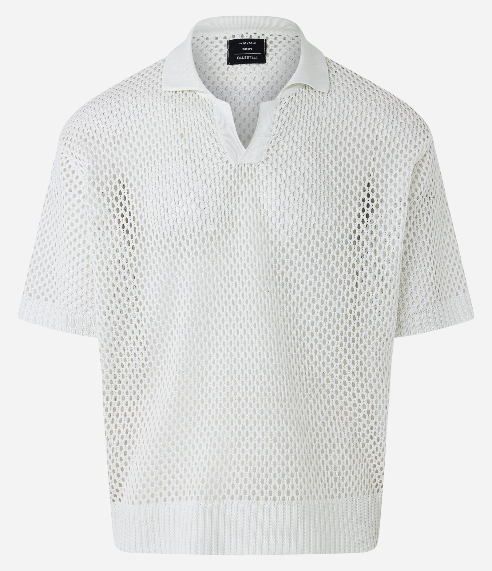 Polo Boxy Efeito Crochê com Gola V e Textura Vazada Off White 5