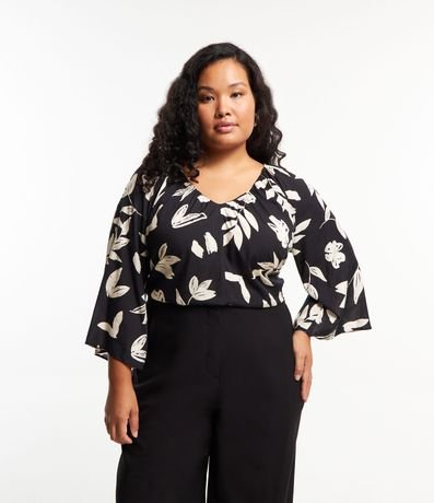 Blusa Bata em Viscose com Estampa de Folhagem e Manga 3/4 Curve & Plus Size Menor preço em Blusa Bata em Viscose com Estampa de Folhagem e Manga 3/4 Curve & Plus Size