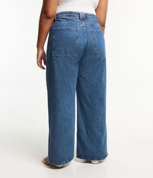 Calça Reta em Jeans com Bolsos Curve & Plus Size Azul 3