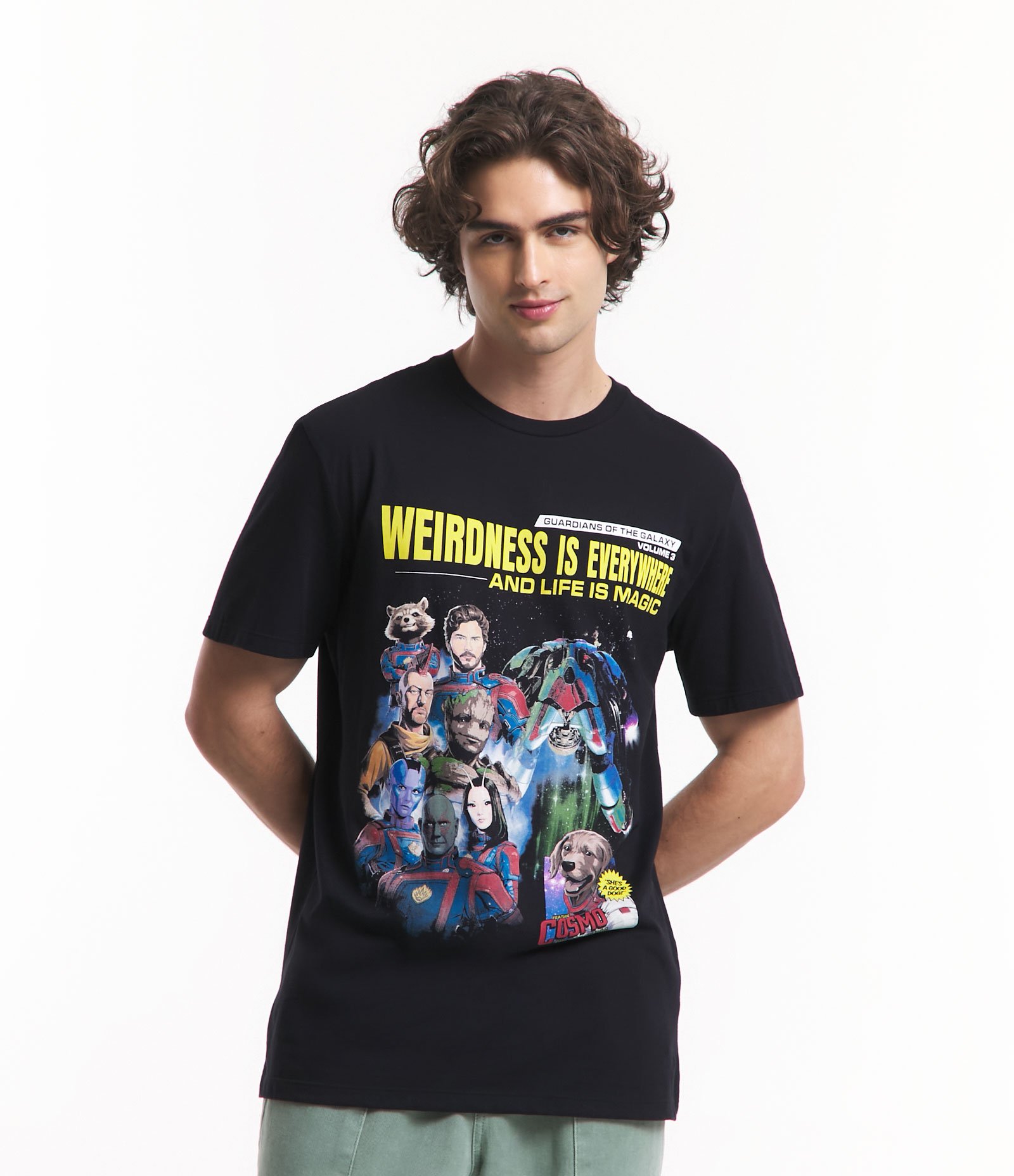 Camiseta Comfort em Meia Malha com Estampa Guardiões da Galáxia Preto 1
