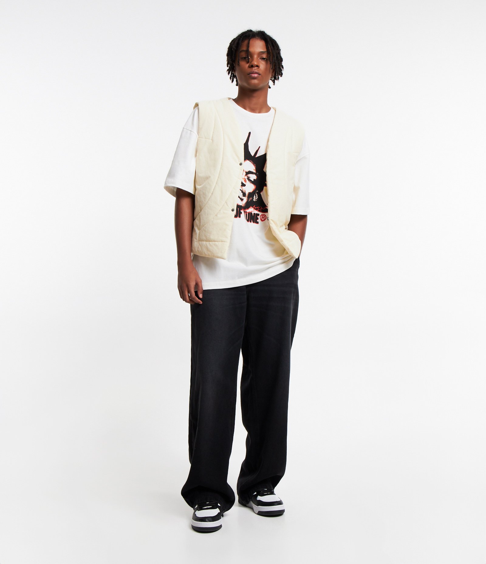 Colete Puffer em Poliamida com Tira Lateral Bege 2