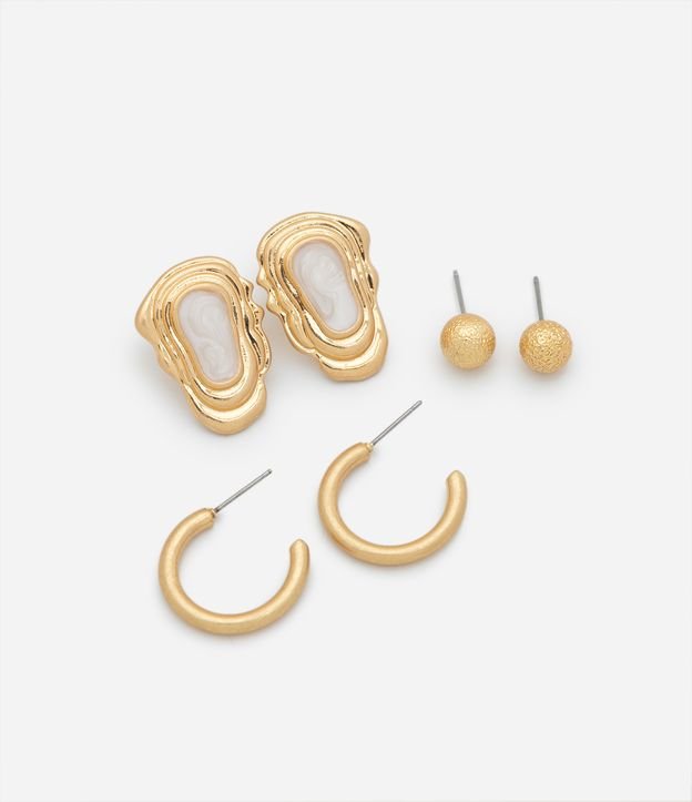 Kit 03 Brincos Pequenos com Detalhes Variados