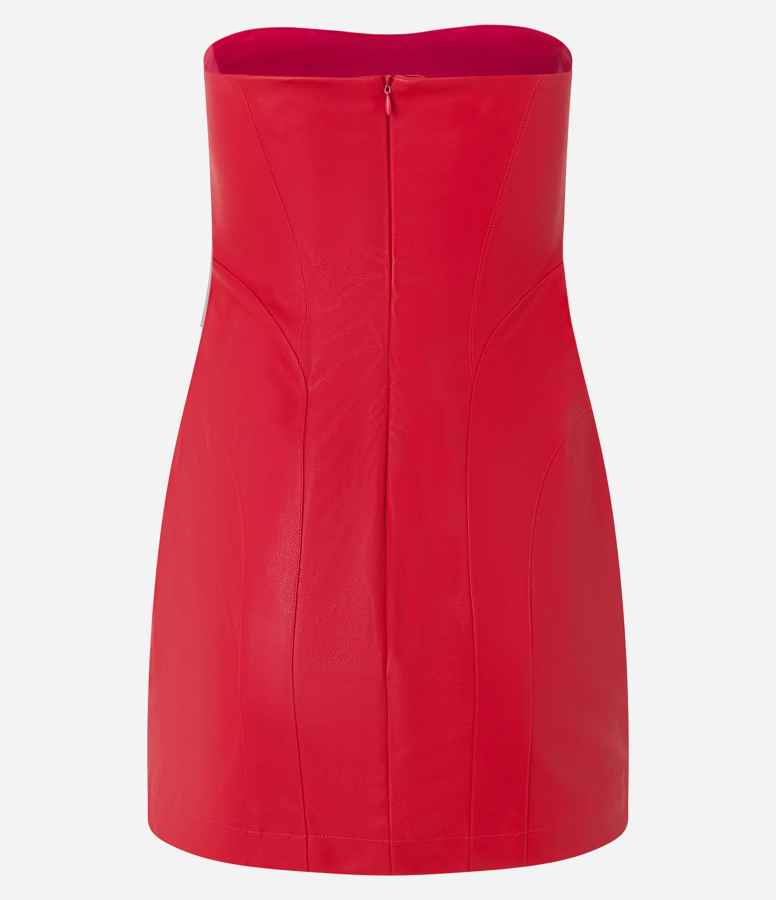 Vestido Curto em Pu Tomara que Caia com Recortes Vermelho 7