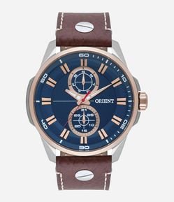 Relógio Orient Analógico com Pulseira em Couro e Caixa em Metal 
