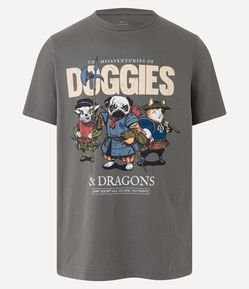 Camiseta Regular em Meia Malha com Estampa Doggies