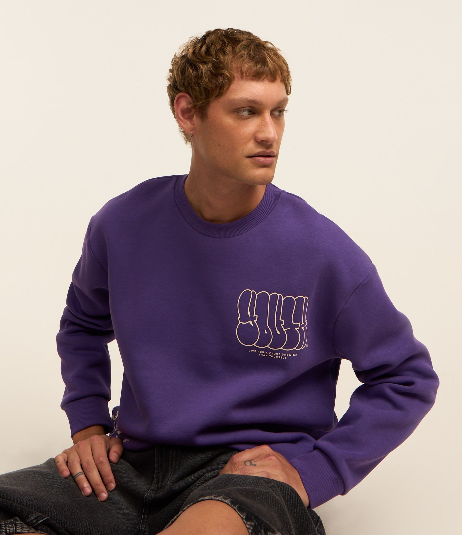 Blusão Relaxed Fechado em Moletom com Estampa Youth Roxo 1