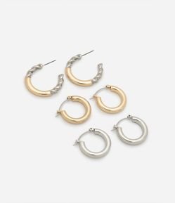 Kit 03 Argolas em Metal Bicolor
