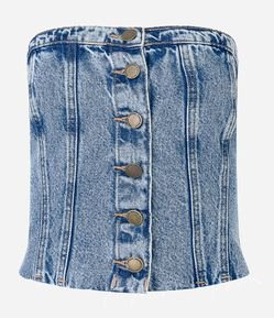 Top Jeans Corset com Decote Tomara que Caia e Lastex nas Costas