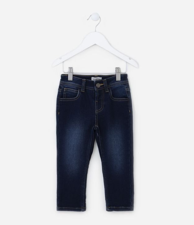 Calça Reta Infantil em Jeans com Efeito Estonado - Tam 1 a 5 anos