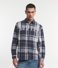 Camisa em Flanela Xadrez com Lettering Boston
