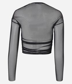 Blusa Manga Longa em Tule com Detalhe Transpassado
