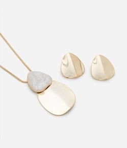 Conjunto de Colar Longo e Brincos Botão