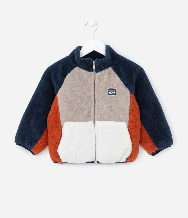 Casaco Infantil em Sherpa com Recortes e Manga Raglan - Tam 1 a 4 anos