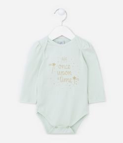 Body Longo Infantil em Meia Malha com Estampa em Lettering - Tam 0 a 18 meses