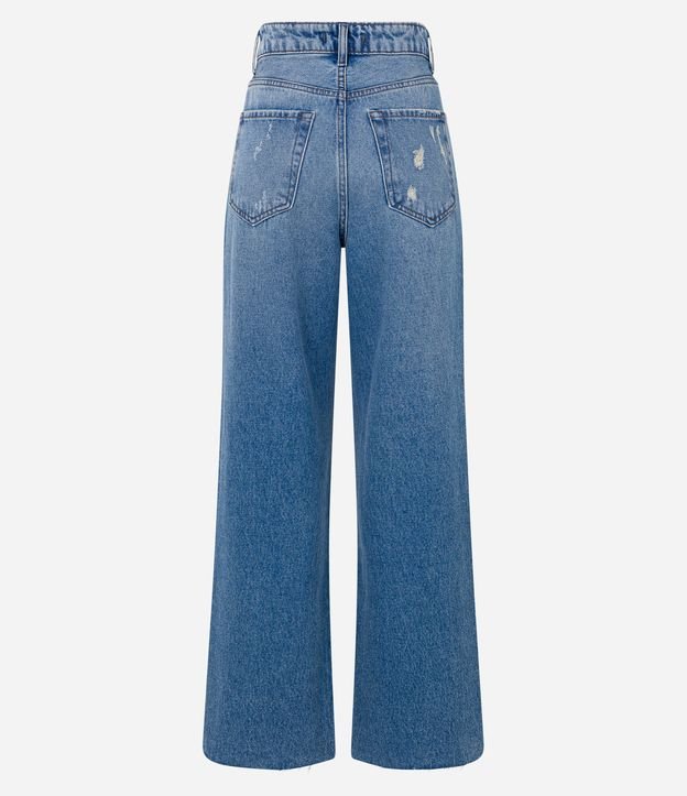 Calça Reta Jeans Ampla com Botões Azul 7