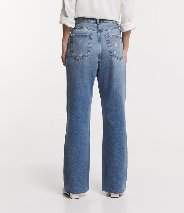 Calça Reta Jeans Ampla com Botões Azul 3
