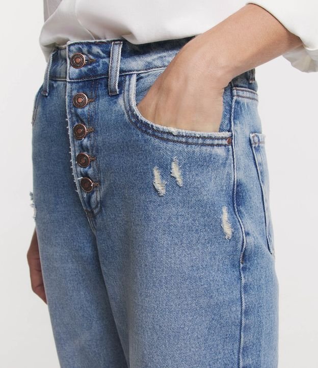 Calça Reta Jeans Ampla com Botões Azul 5