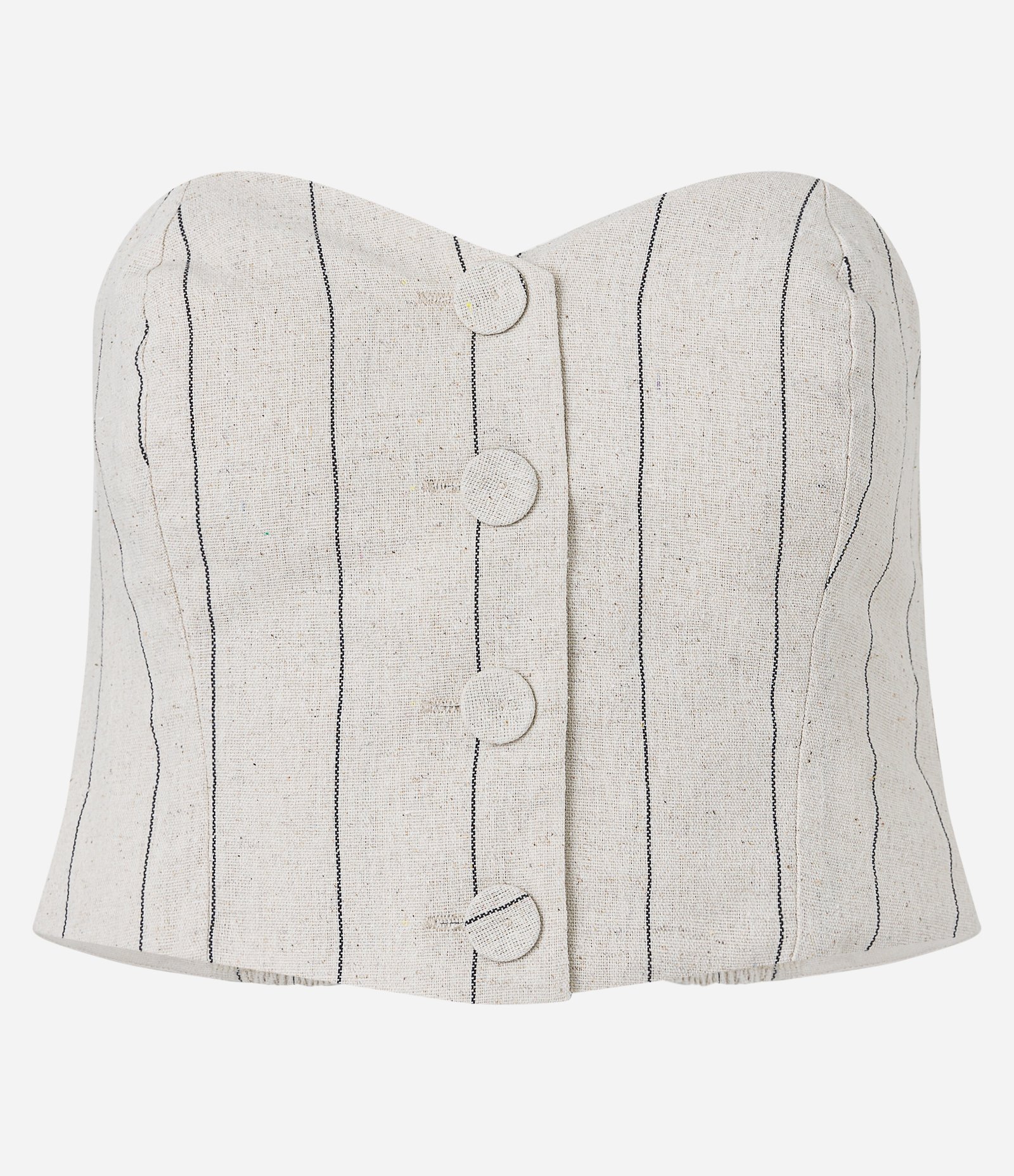 Blusa Tomara que Caia em Linho com Botões e Listras Bege 5