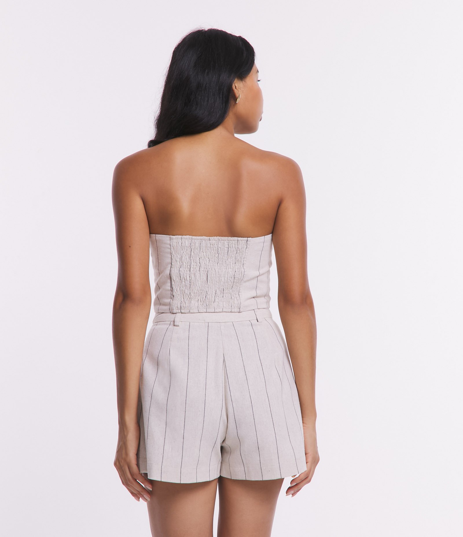 Blusa Tomara que Caia em Linho com Botões e Listras Bege 3