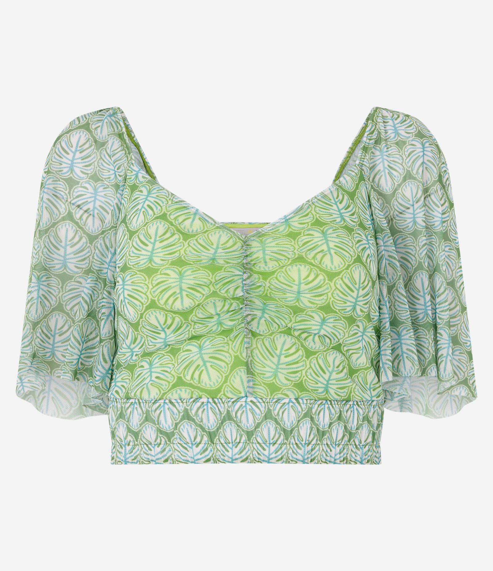 Blusa em Tule com Estampa de Folhagens Verde 5