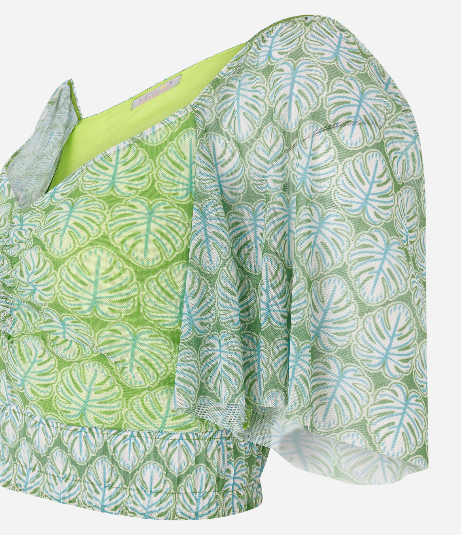 Blusa em Tule com Estampa de Folhagens Verde 6
